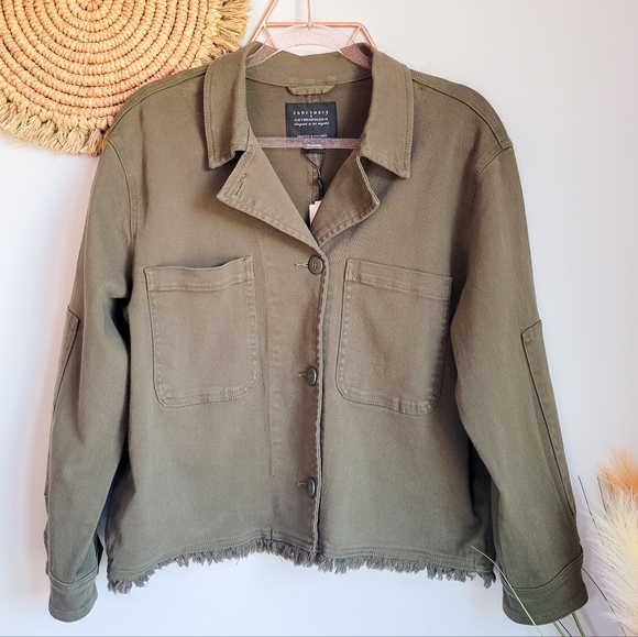 Anthropologie, New, Sanctuary Army Olive Green Utility Denim Jacket, Large - Picture 2 of 15